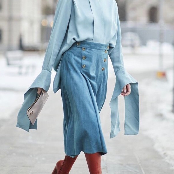 Spiegel Dresses & Skirts - Spiegel Leather Flared Teal A Line Skirt